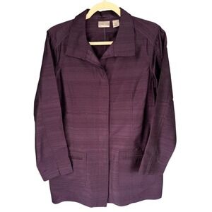 T11 Chicos Purple 100% Silk Textured Button Front Blazer Jacket Women